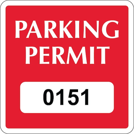 Lustre-Cal Vinyl Permanent Parking Permit Dark Red 2in x 2in  Square Serialized 151-200, 50PK 253757PvWh1RdSq0151